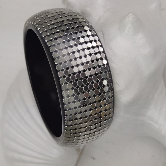 2 Blingy (1 Paisley) Boho Disco Resin Coated Chunky Cool Bangles EUC - Picture 5 of 12